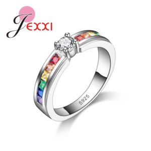 925 Sterling Silver Colorized Crystal Women Ring