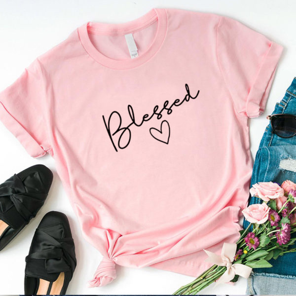 Blessed Letter Printed T Shirt Women