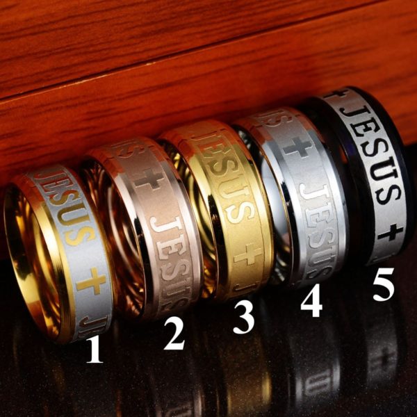 Black Rose Gold Stainless Steel Jesus Ring - Image 2
