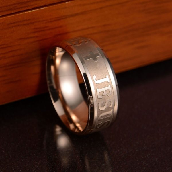 Black Rose Gold Stainless Steel Jesus Ring - Image 4