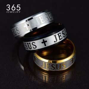 Black Rose Gold Stainless Steel Jesus Ring