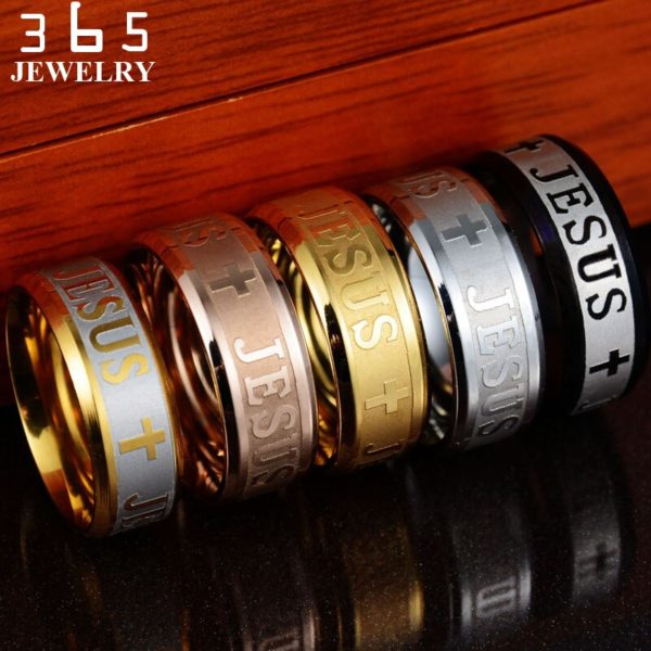 Black Rose Gold Stainless Steel Jesus Ring - Image 6