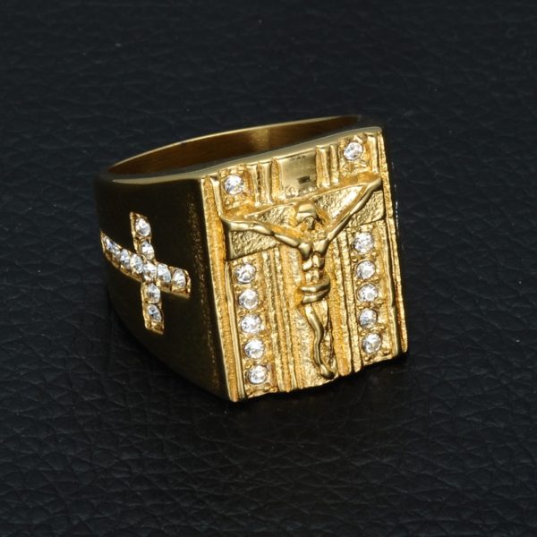 Jesus Cross White Cubic Zirconia Ring for Men - Image 2