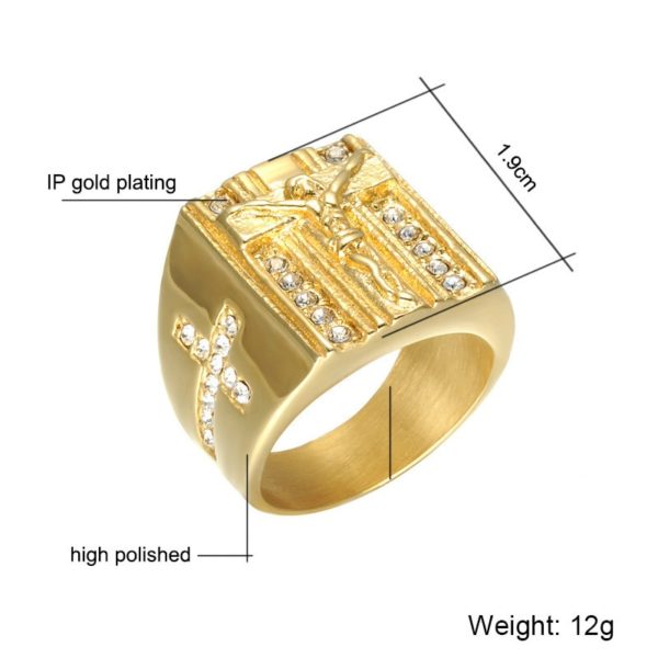Jesus Cross White Cubic Zirconia Ring for Men - Image 5