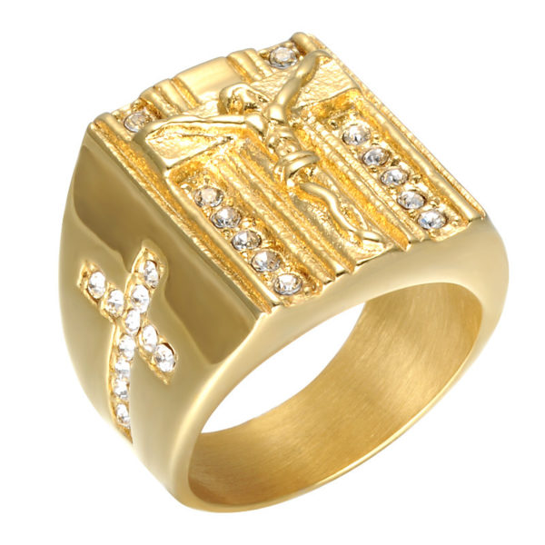 Jesus Cross White Cubic Zirconia Ring for Men