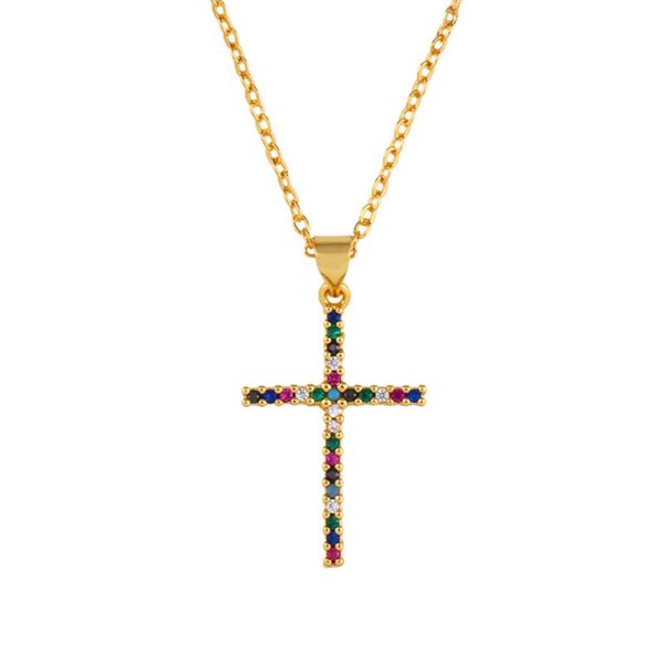 Rainbow Cross Pendant Necklace - Image 2