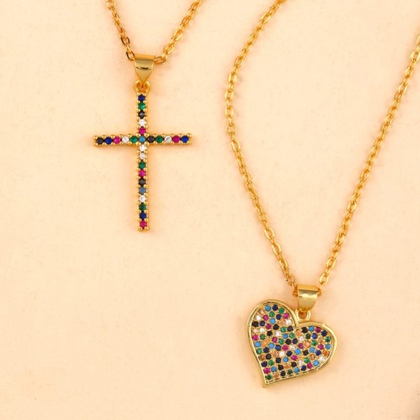 Rainbow Cross Pendant Necklace - Image 4
