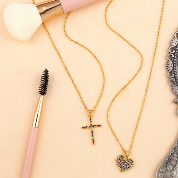 Rainbow Cross Pendant Necklace - Image 5