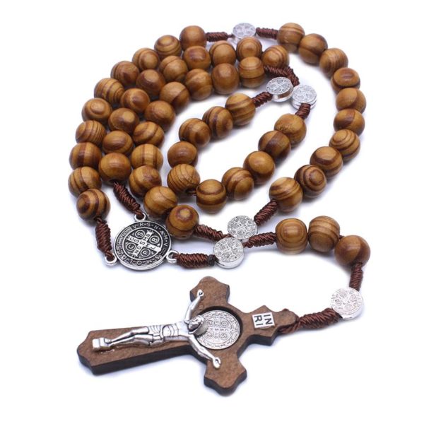 Handmade Round Bead Catholic Rosary Wood Cross - Image 2