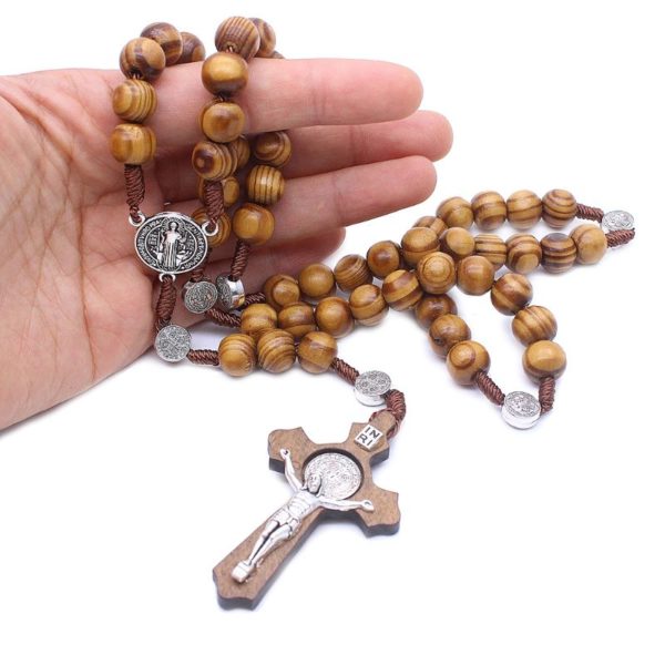 Handmade Round Bead Catholic Rosary Wood Cross - Image 3