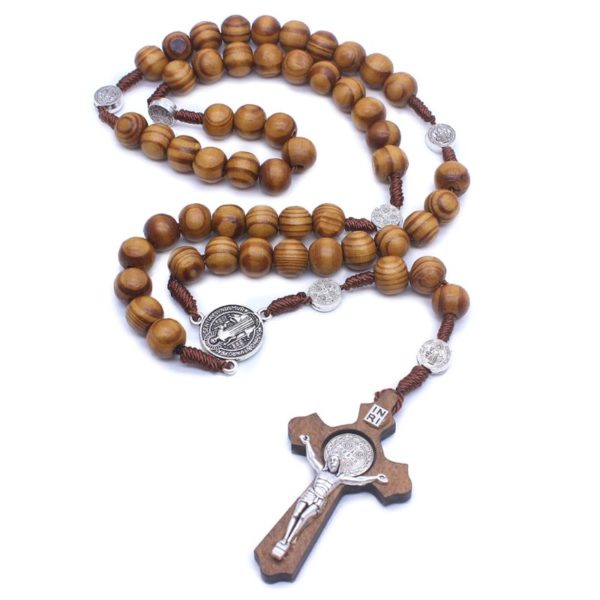 Handmade Round Bead Catholic Rosary Wood Cross - Image 4