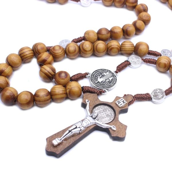 Handmade Round Bead Catholic Rosary Wood Cross - Image 5