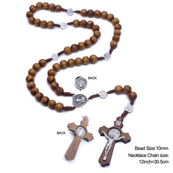 Handmade Round Bead Catholic Rosary Wood Cross - Image 6
