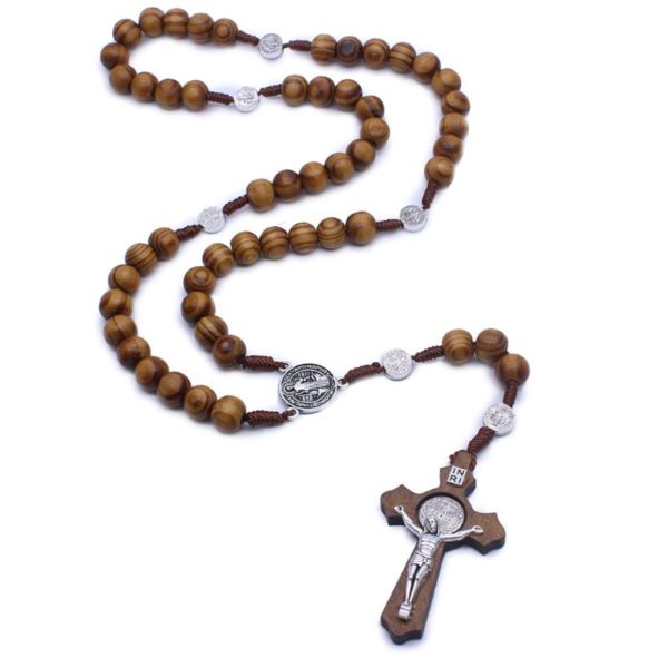 Handmade Round Bead Catholic Rosary Wood Cross