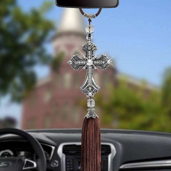 Metal And Crystal Diamond Jesus Cross for Car - Image 2