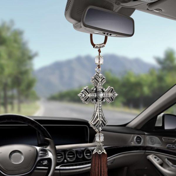 Metal And Crystal Diamond Jesus Cross for Car - Image 4