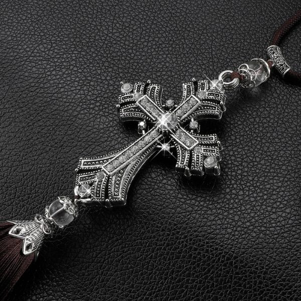 Metal And Crystal Diamond Jesus Cross for Car - Image 5