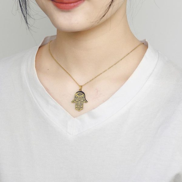 Hamsa Hand Evil Eye Pendant Necklace - Image 6