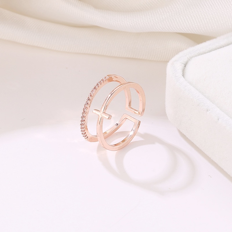 Minimalist Rose Gold Cross Ring - Image 4
