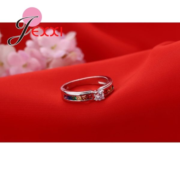 925 Sterling Silver Colorized Crystal Women Ring - Image 2
