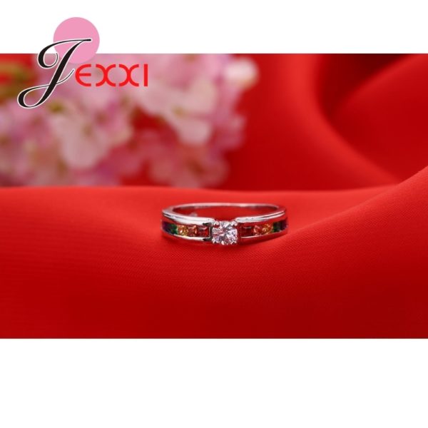 925 Sterling Silver Colorized Crystal Women Ring - Image 3