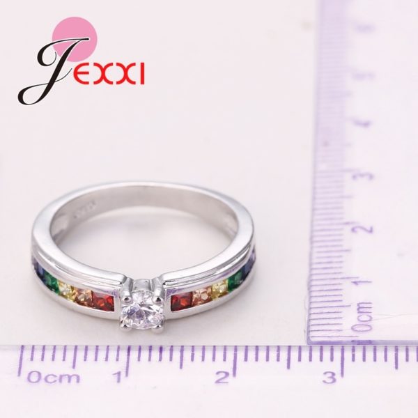 925 Sterling Silver Colorized Crystal Women Ring - Image 5