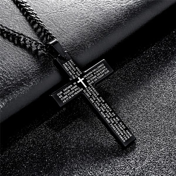 Titanium Scripture Cross Necklace - Image 5