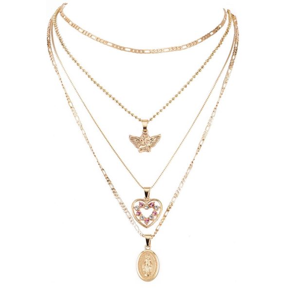 Angel Heart Pink Crystal Virgin Mary Necklace - Image 3