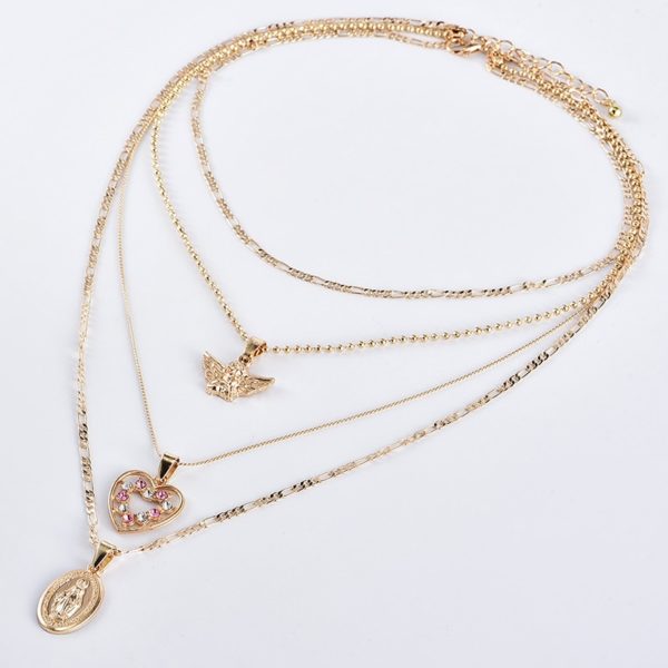 Angel Heart Pink Crystal Virgin Mary Necklace - Image 5