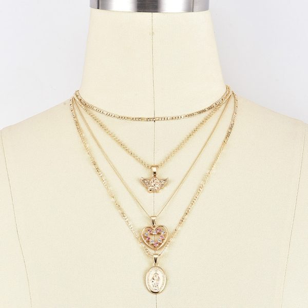 Angel Heart Pink Crystal Virgin Mary Necklace - Image 6