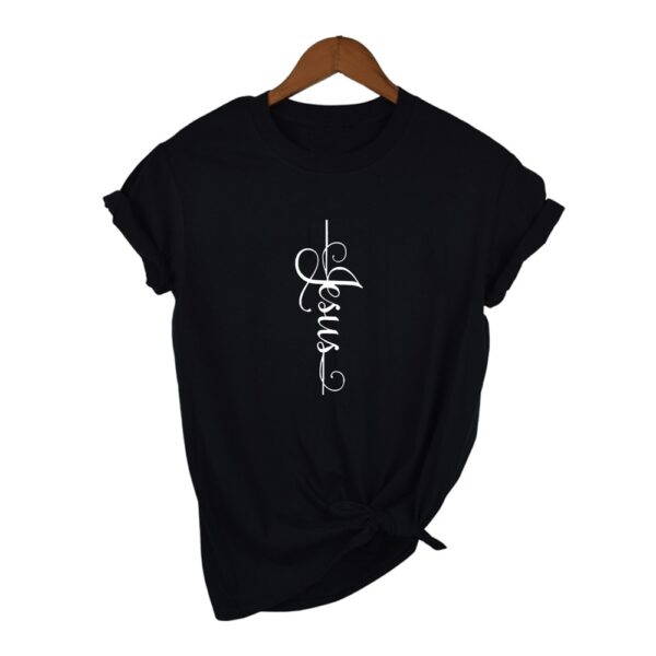 Jesus Cross Letter Print T Shirt - Women - Image 4