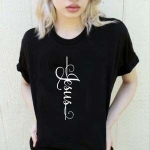 Jesus Cross Letter Print T Shirt - Women