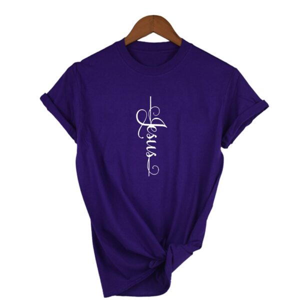 Jesus Cross Letter Print T Shirt - Women - Image 6