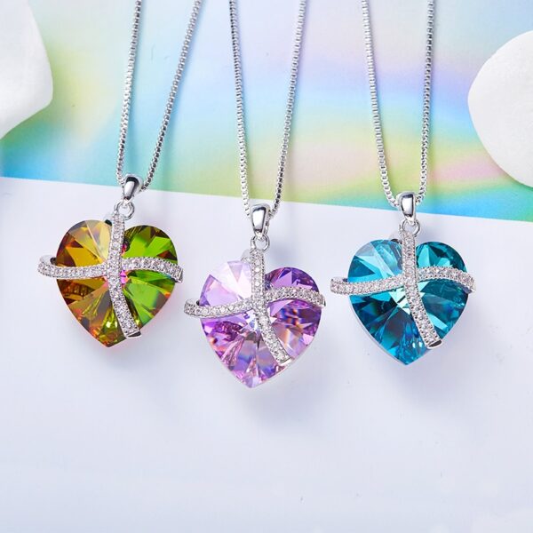 Heart Pendant Necklace with Purple Crystal from Swarovski - Image 3