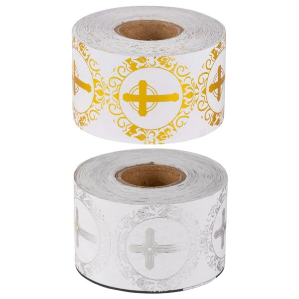 Christian Cross Stickers Gold or Silver Foil Round Labels - Image 2