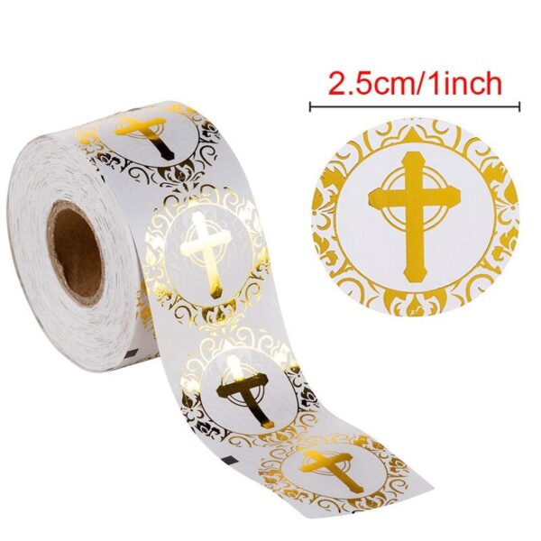 Christian Cross Stickers Gold or Silver Foil Round Labels - Image 3