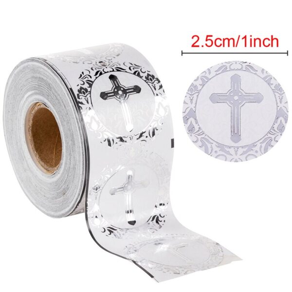 Christian Cross Stickers Gold or Silver Foil Round Labels - Image 4