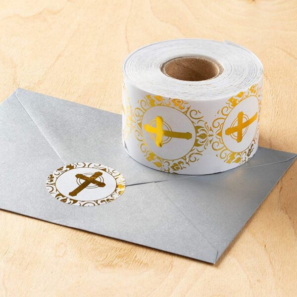 Christian Cross Stickers Gold or Silver Foil Round Labels - Image 5