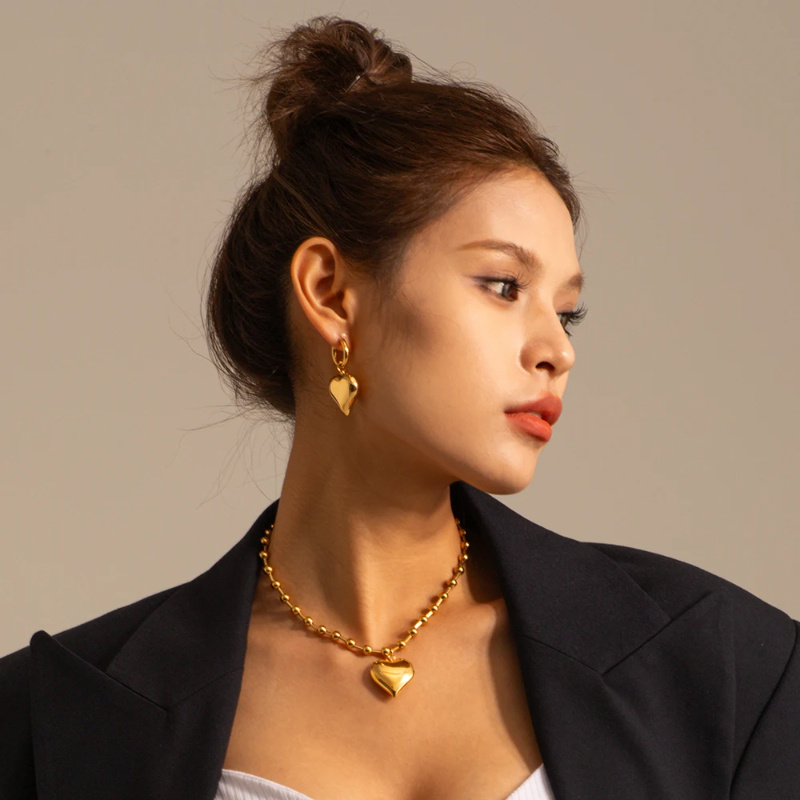Gold Plated Stainless Steel Smooth Love Heart Necklace Series Hypo-Allergenic Tarnish Water Resistant Chunky Women Jewelry - Image 7