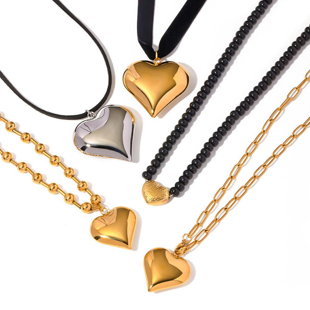 Gold Plated Stainless Steel Smooth Love Heart Necklace Series Hypo-Allergenic Tarnish Water Resistant Chunky Women Jewelry - Image 8