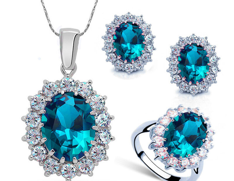 Crystal Jewelry Bridal Necklace Earrings Ring Jewelry Set