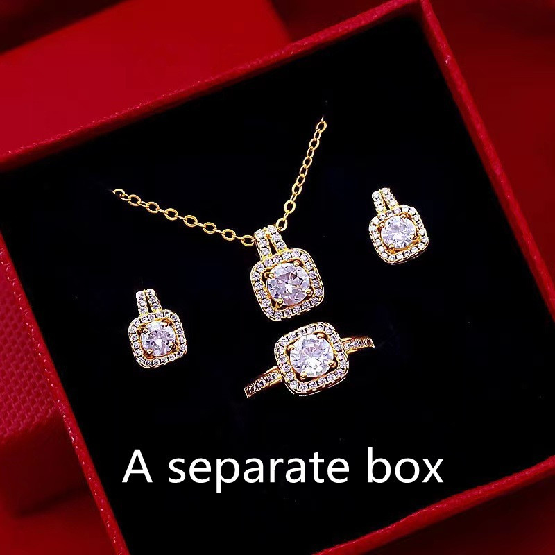 Set Zircon Gem Pendant Chain Choker Necklace Gold - Image 8