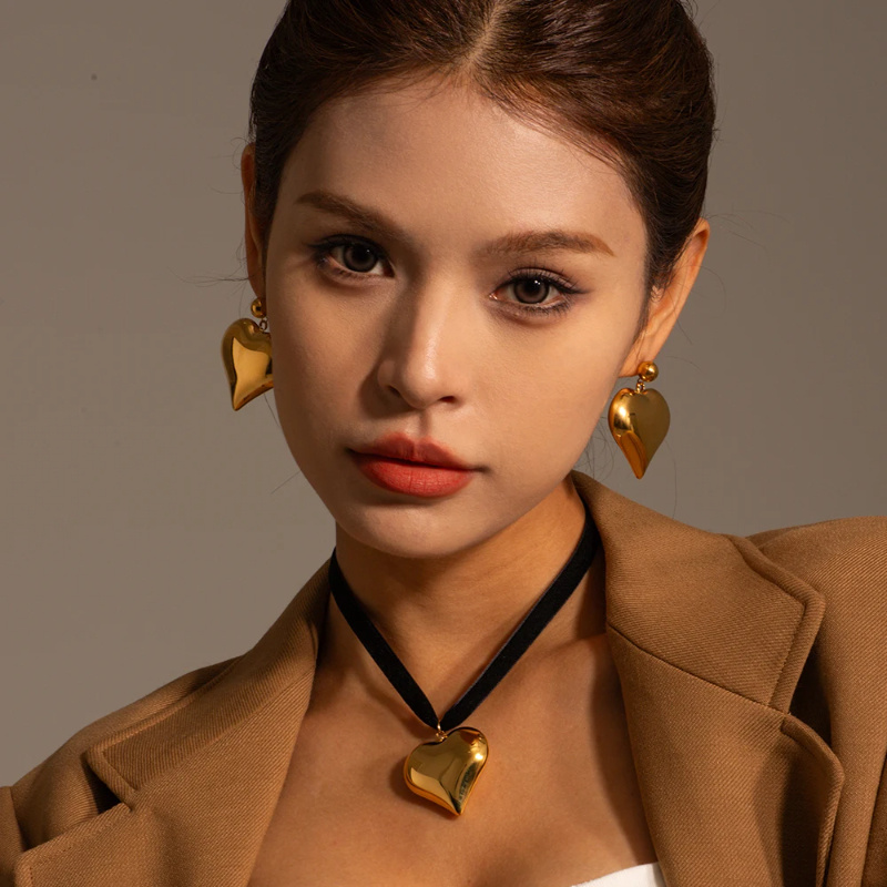 Gold Plated Stainless Steel Smooth Love Heart Necklace Series Hypo-Allergenic Tarnish Water Resistant Chunky Women Jewelry - Image 9