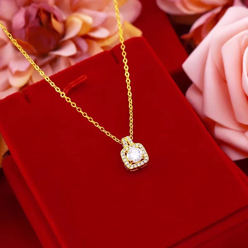 Set Zircon Gem Pendant Chain Choker Necklace Gold - Image 3