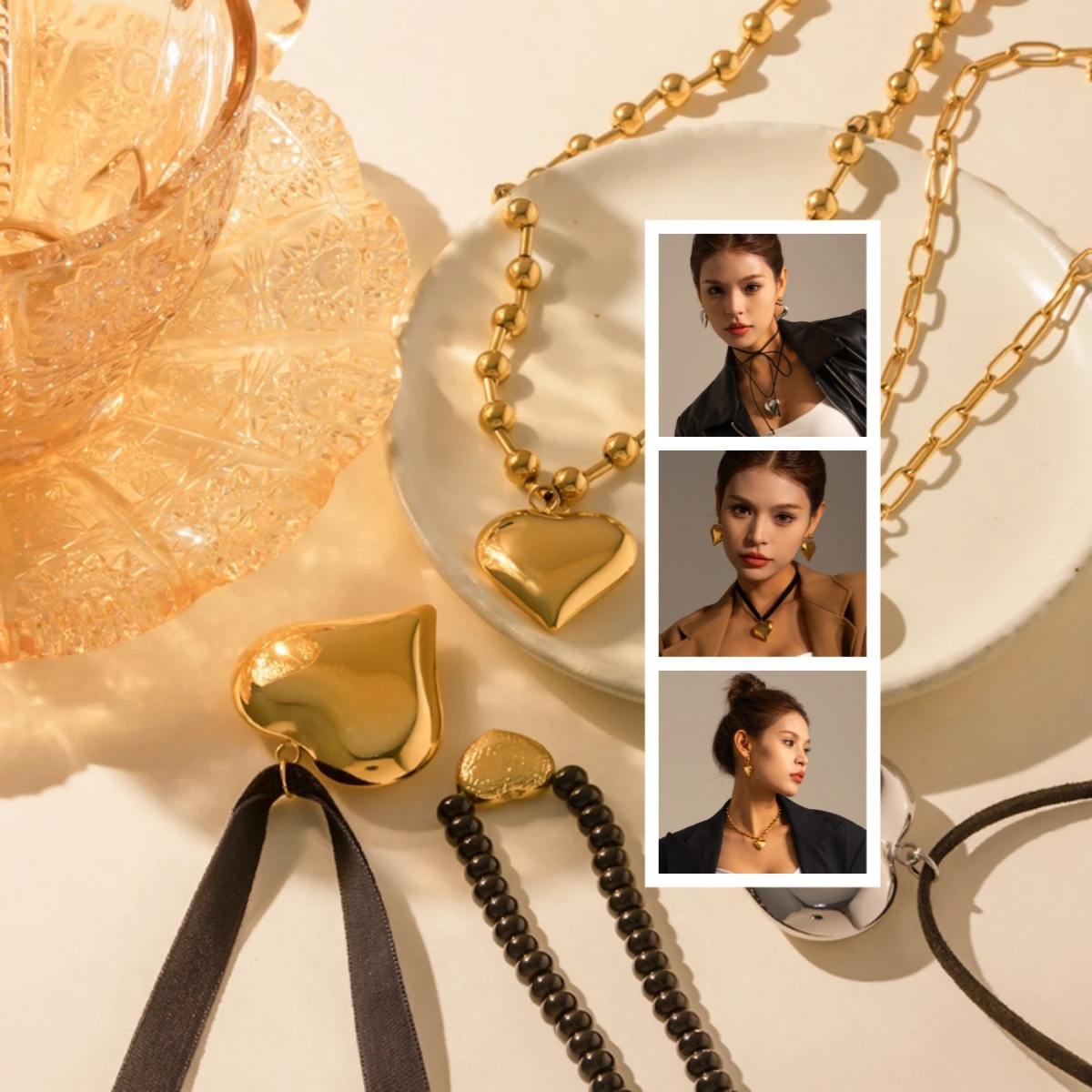 Gold Plated Stainless Steel Smooth Love Heart Necklace Series Hypo-Allergenic Tarnish Water Resistant Chunky Women Jewelry - Image 6