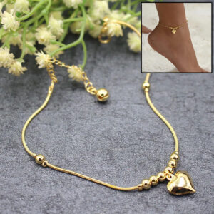 Gothic Gold Color Heart Pendant Anklet Ball Beaded