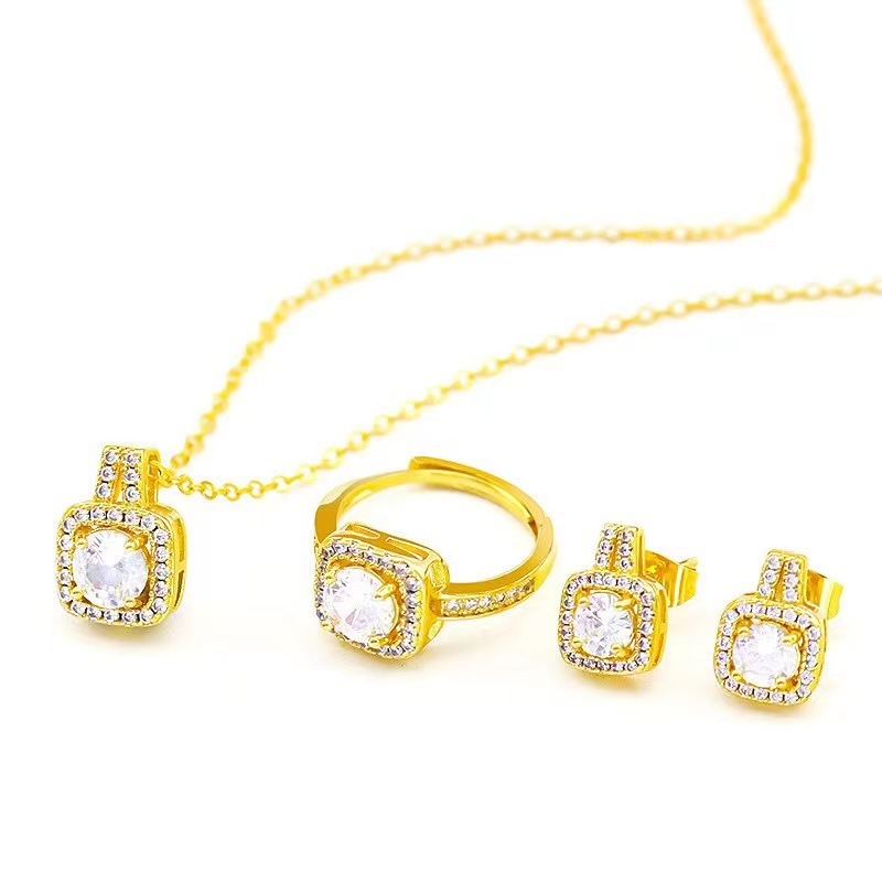 Set Zircon Gem Pendant Chain Choker Necklace Gold - Image 6