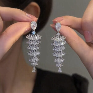 Sparkling Zircon Christmas Tree Drop Earrings Xmas
