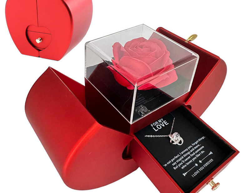 Box Red Apple Christmas Gift Necklace Eternal Rose