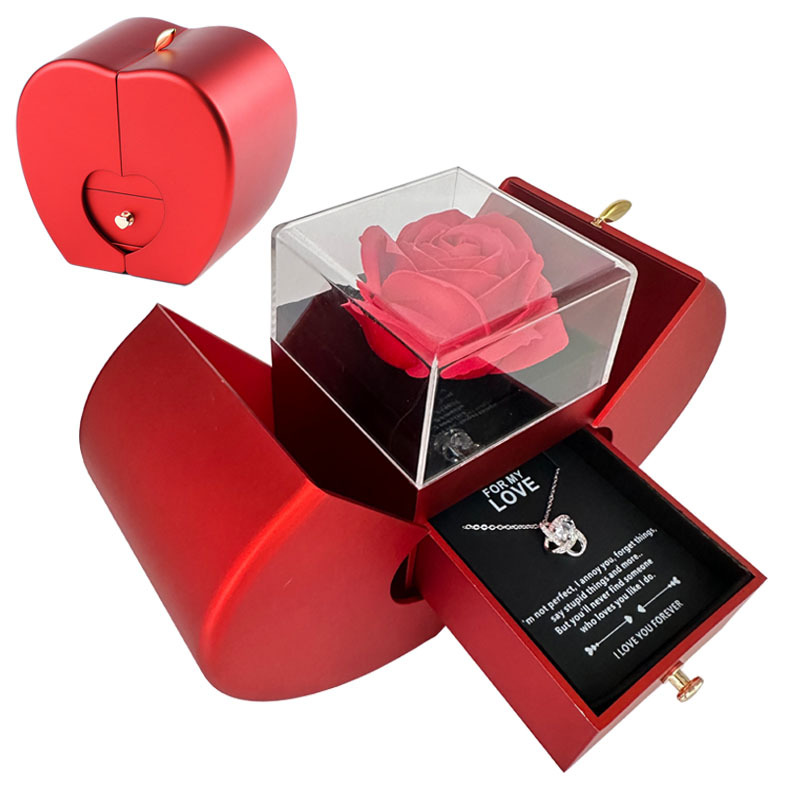 Box Red Apple Christmas Gift Necklace Eternal Rose